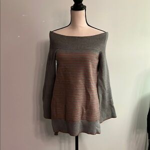 Anthropologie Off-the-Shoulder Gray and Orange Sweater